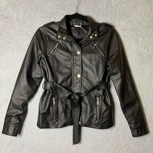 Joujou Faux Leather Jacket Womens Juniors‎ Large Black Moto Style Biker Edgy